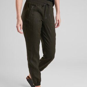 Athleta Women Cabo Linen Jogger Pants Size 12 Tall Black High rise Pull On